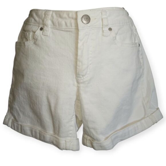 LC Lauren Conrad White Jean Shorts with Mid-Rise and Cuffed Hem Sz.2 EUC No Belt - Picture 2 of 8
